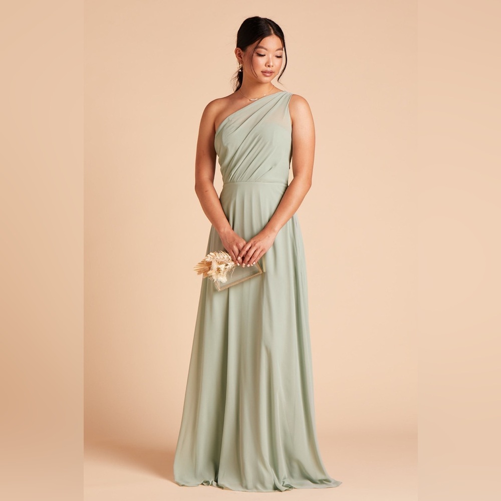 Elegant One-Shoulder Kira Chiffon Dress in Sage